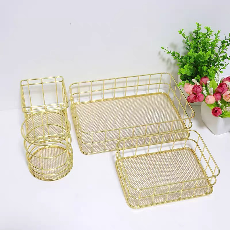 Khay đựng đồ đa năng, hộp để mỹ phẩm mạ vàng phong cách bắc âu sang trọng sinh xắn hàng có sẵn