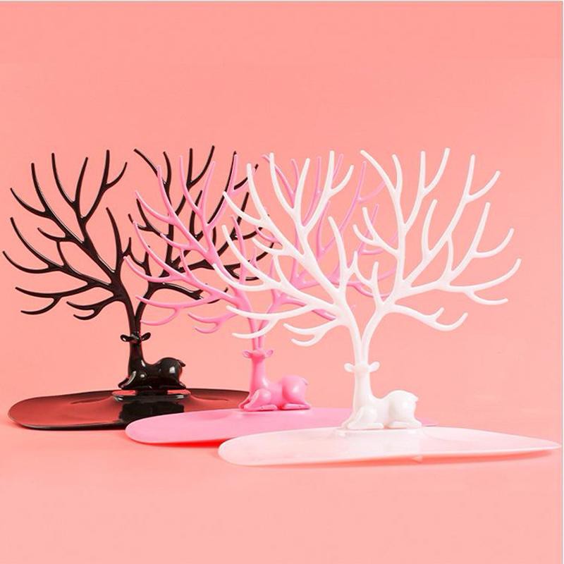 Cây treo móc khóa mica đồ trang sức tạo hình sừng hươu màu trắng đen hồng trưng bày nhà cửa đẹp