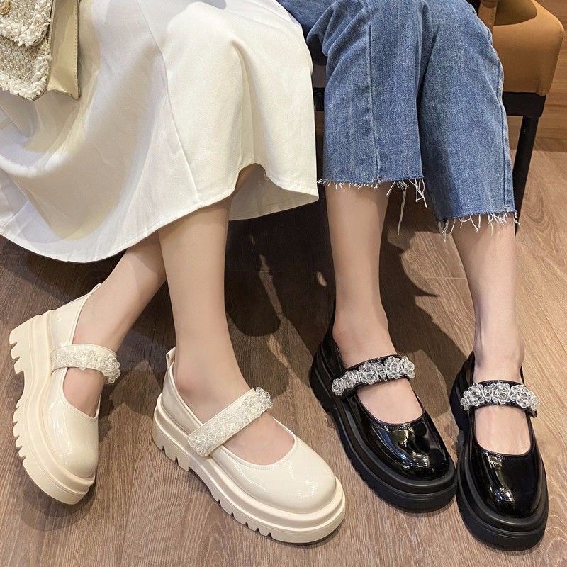 Giày da đế dày phong cách Retro Anh Quốc Size lớn 35-43 41 cho nữ