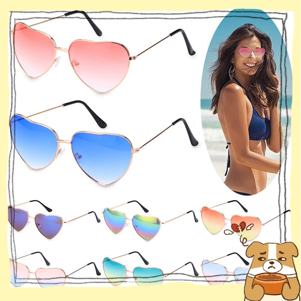 Kính Mát Gọng Kim Loại Tròng Hình Trái Tim Màu Gradient Chống Tia UV 400 Cho Nữ