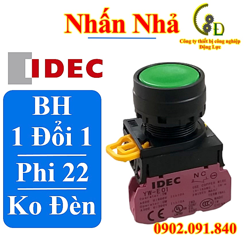 Nút nhấn nhả không đèn phi 22mm 1NC mầu đỏ, công tắc đề ấn nhả series IDEC YW1B-M1E01G
