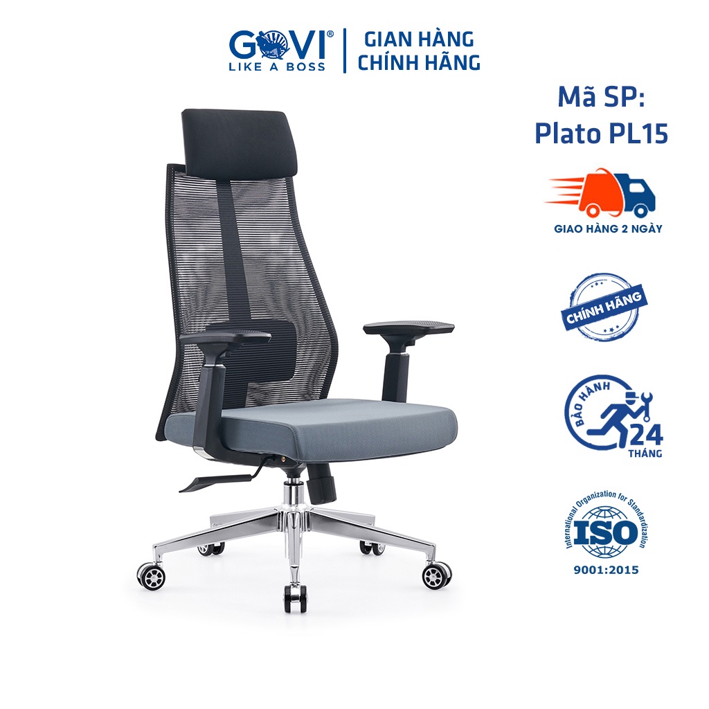 Ghế công thái học GOVI Ergonomic Plato PL15 -Tựa đầu cố định, tựa tay nâng hạ, mâm ghế cố định