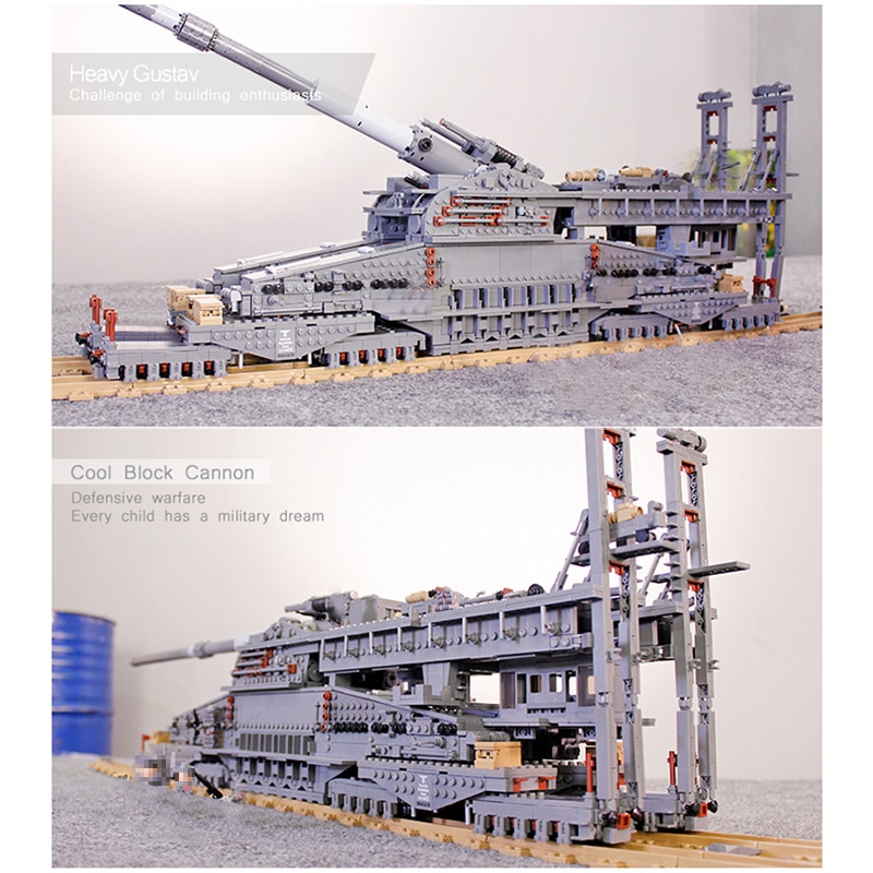 Đồ chơi Lắp ráp Mô hình 3846pcs Military WW2 Heavy Tank Bricks Set Gustav K5E German Railway Gun Dora KY10005