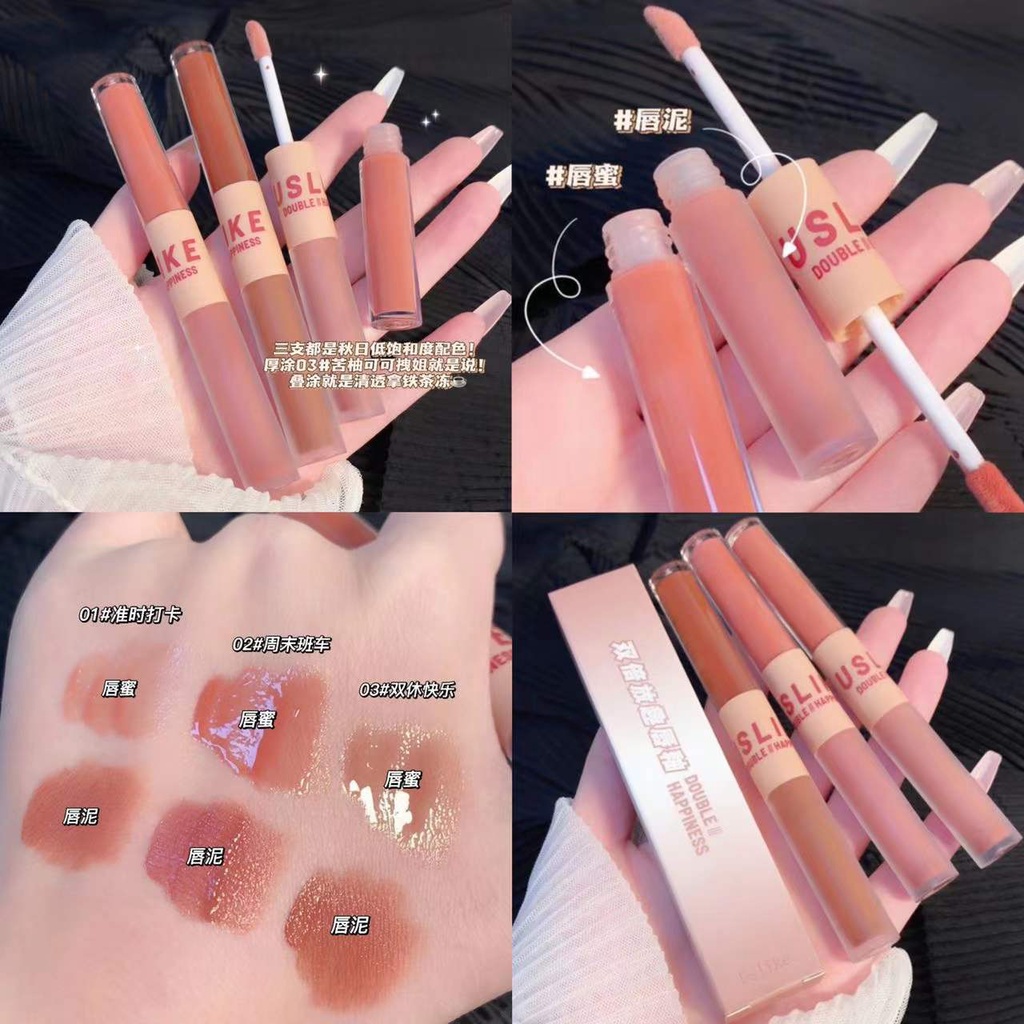 [Hàng mới về] Son bóng 2 Đầu Uslike trang điểm dưỡng ẩm nhiều màu sắc