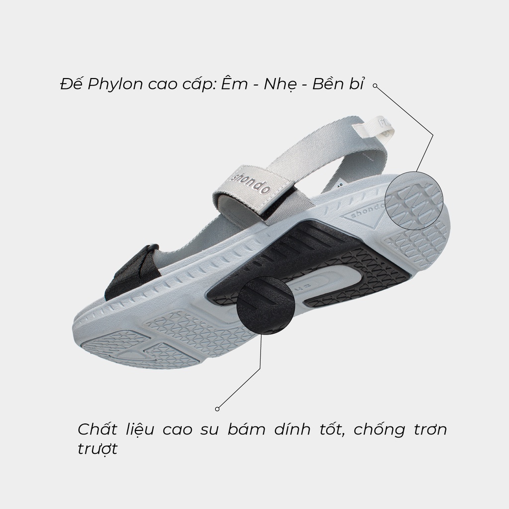 Giày Sandals Nam Nữ Shondo F7 Racing Xám Phối Đen F7R1020