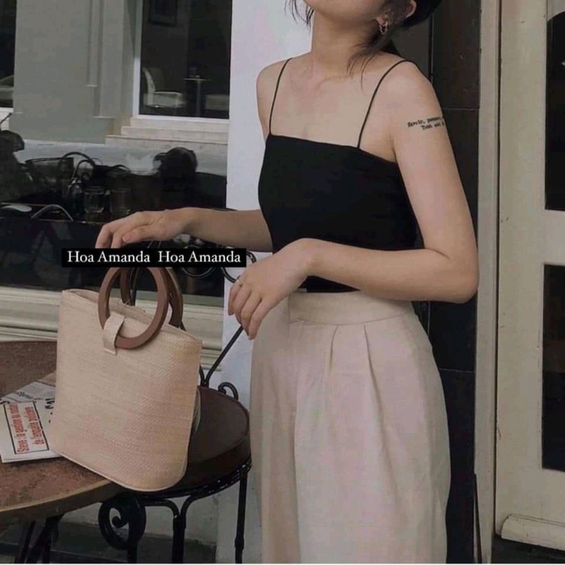 Áo Hai Dây Croptop Màu Trắng Màu Đen Áo Dây Bún Chất Thun Mịn Mát Freesize 55kg