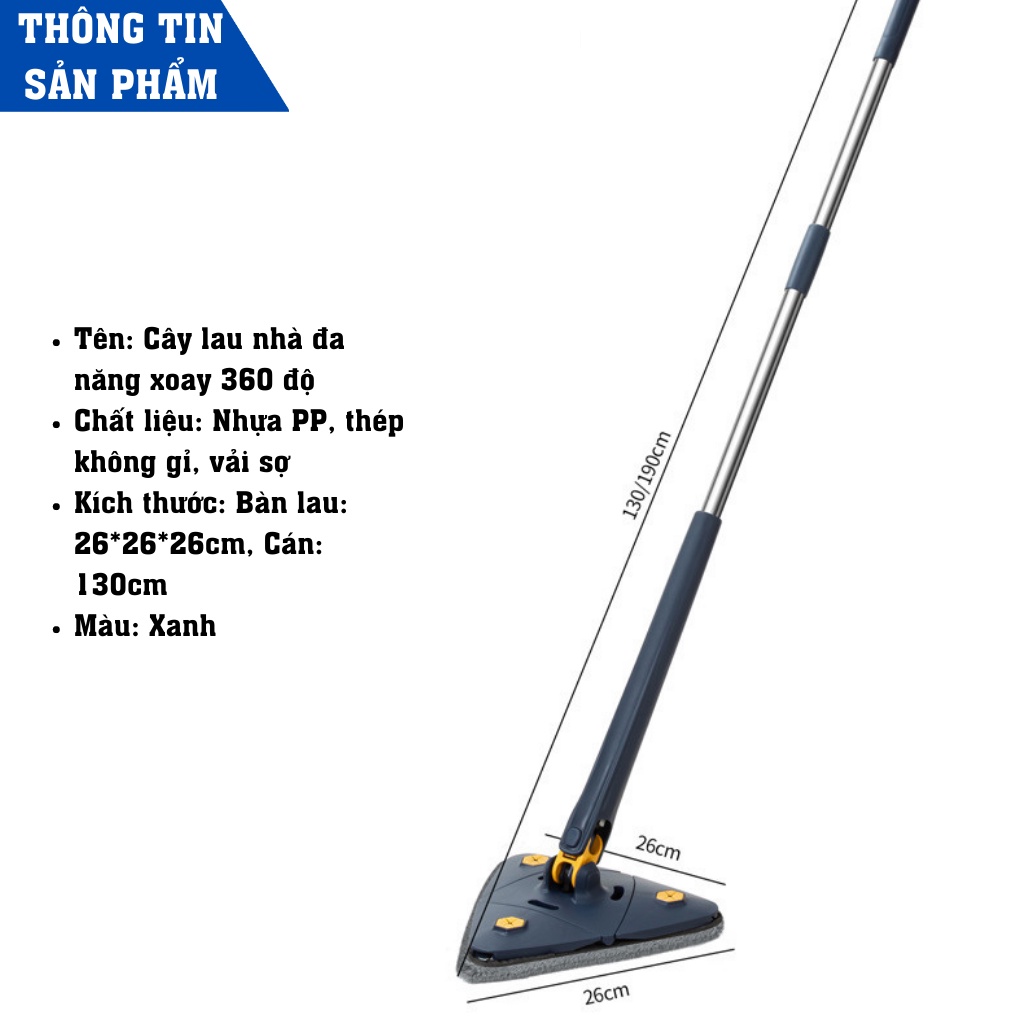 [TẶNG MIẾNG LAU] Chổi lau nhà tự vắt thông minh cây lau sàn nhà 360 độ đa năng cán dài bằng thép không gỉ DUNSU
