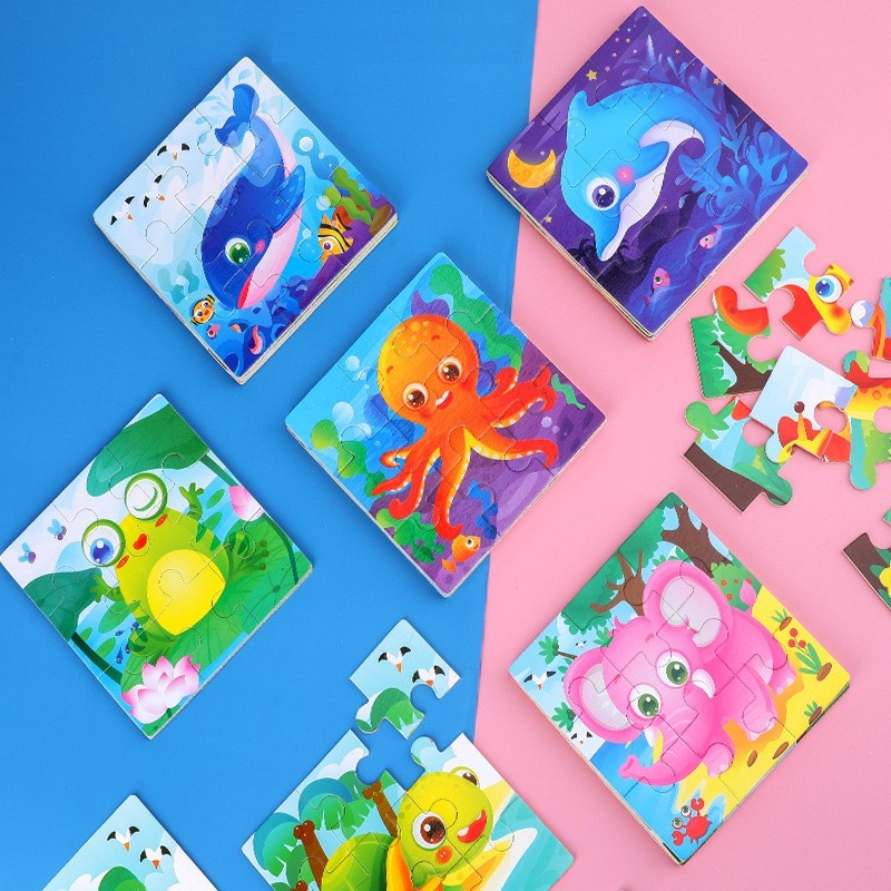 Tranh ghép gỗ 9 mảnh, Đồ chơi xếp hình Thông Minh rèn trí nhớ cho bé Loại Dày To kt: 15*15cm (giao ngẫu nhiên ko trùng)