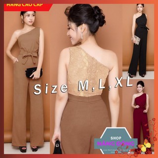Jumpsuit 💥FREESHIP💥 Jumpsuit dài ống suông lệch vai phối ren lưng thắt nơ xinh xắn TJ928