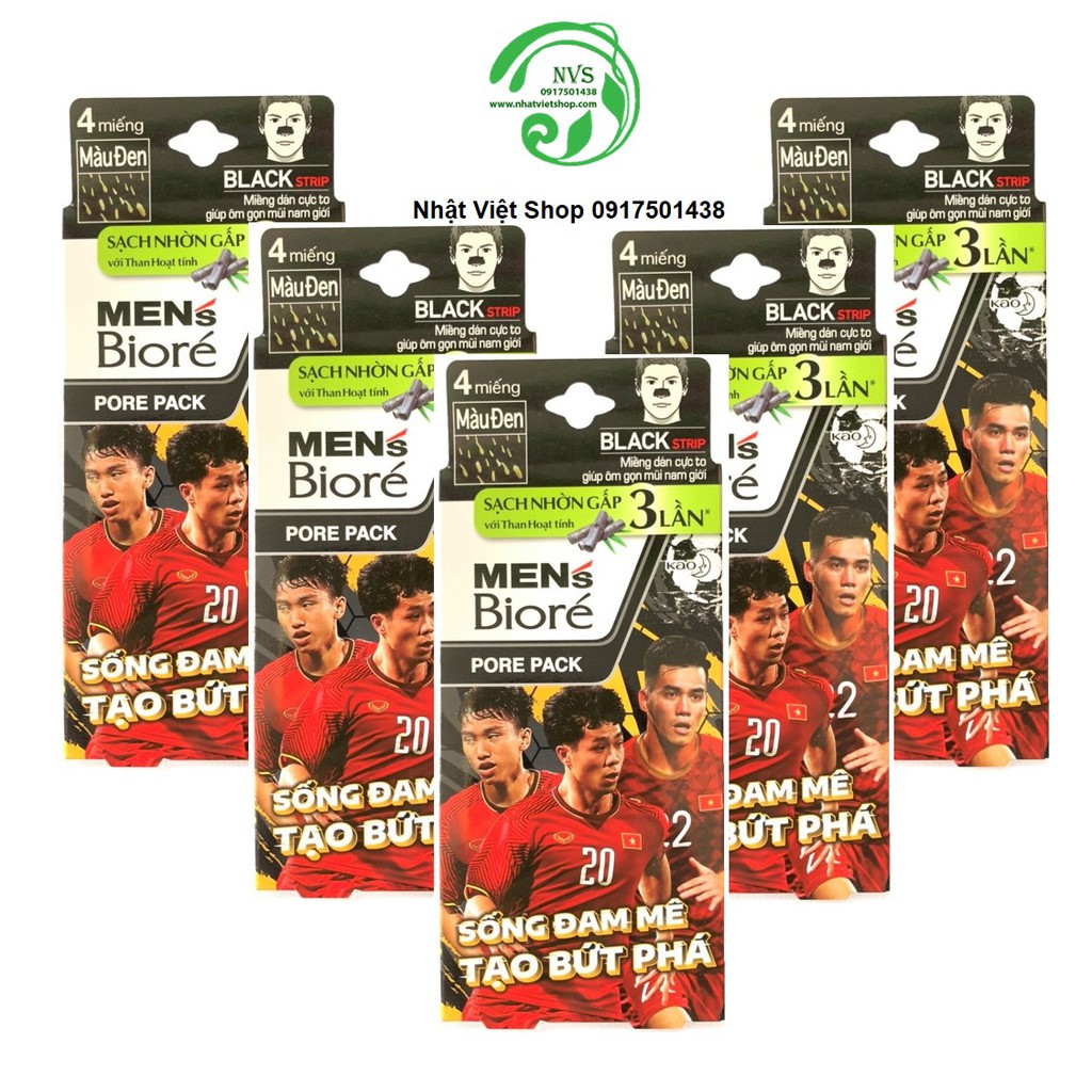 Combo 5 Hộp Miếng Dán Mũi Lột Mụn Than Hoạt Tính Dành Cho Nam - Men's Biore Pore Pack Black Strip (1 hộp/4 miếng x 5)