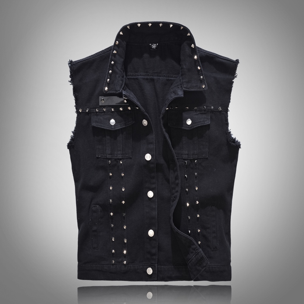 Áo Vest Đen Sát Nách Dáng Ôm Cỡ Lớn Đính Đinh Tán Kiểu Hàn Quốc Thời Trang Xuân Hè Cho Nam