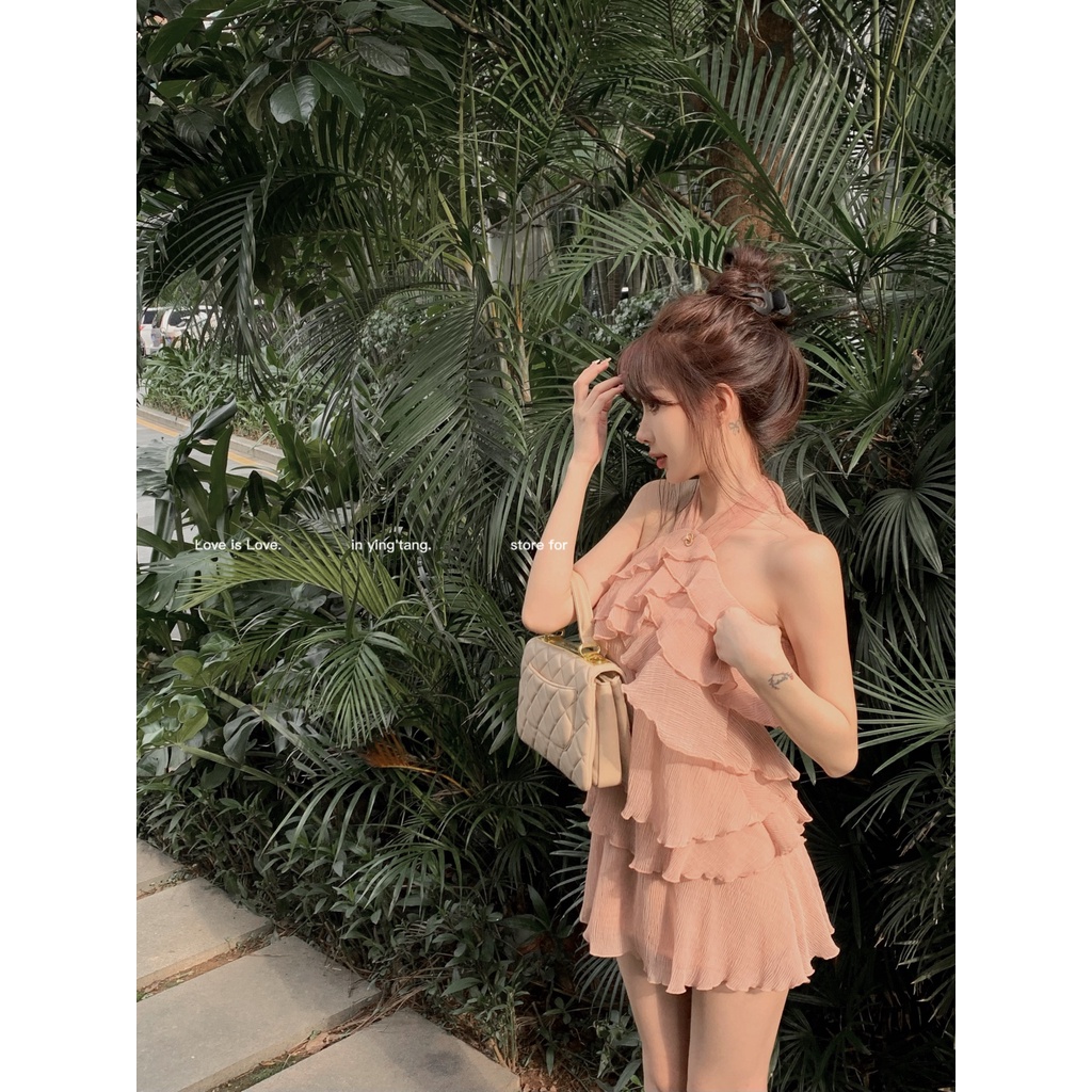 Váy voan tầng màu hồng xòe nhẹ