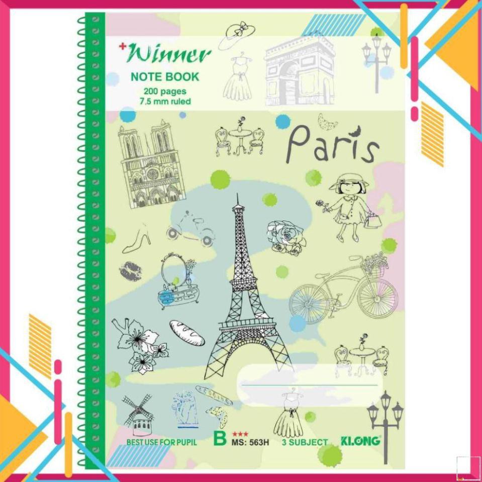 Vở kẻ ngang KLONG B5 lò xo đơn 200tr 58/90 Winner; MS: 563H []