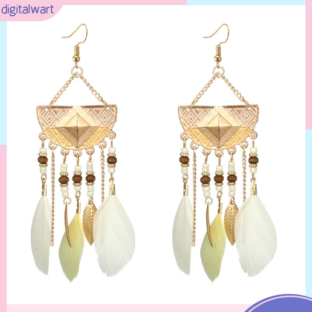 Bông Tai Hình Quạt Phối Lông Vũ Thời Trang Bohemian Dành Cho Nữ