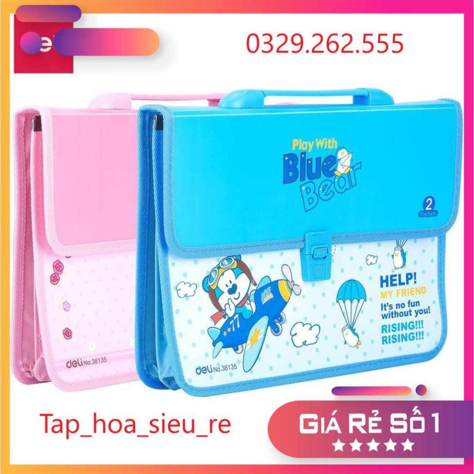 (Rẻ Vô địch) Cặp nhựa học sinh hai ngăn siêu bền DELI, Hình vẽ hoạt hình siêu cute E38134