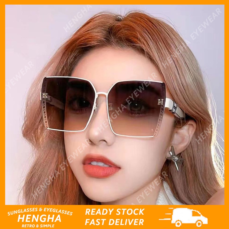 Kính Mát Gọng Vuông Cỡ Lớn Bằng Kim Loại Thời Trang Vintage Cho Nữ