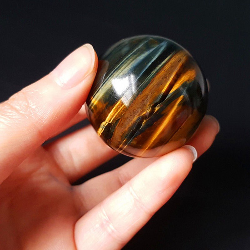 Natural Yellow Blue Tiger Eye Crystal Ball Magic Quartz Sphere With Stand Reiki Healing Fengshui