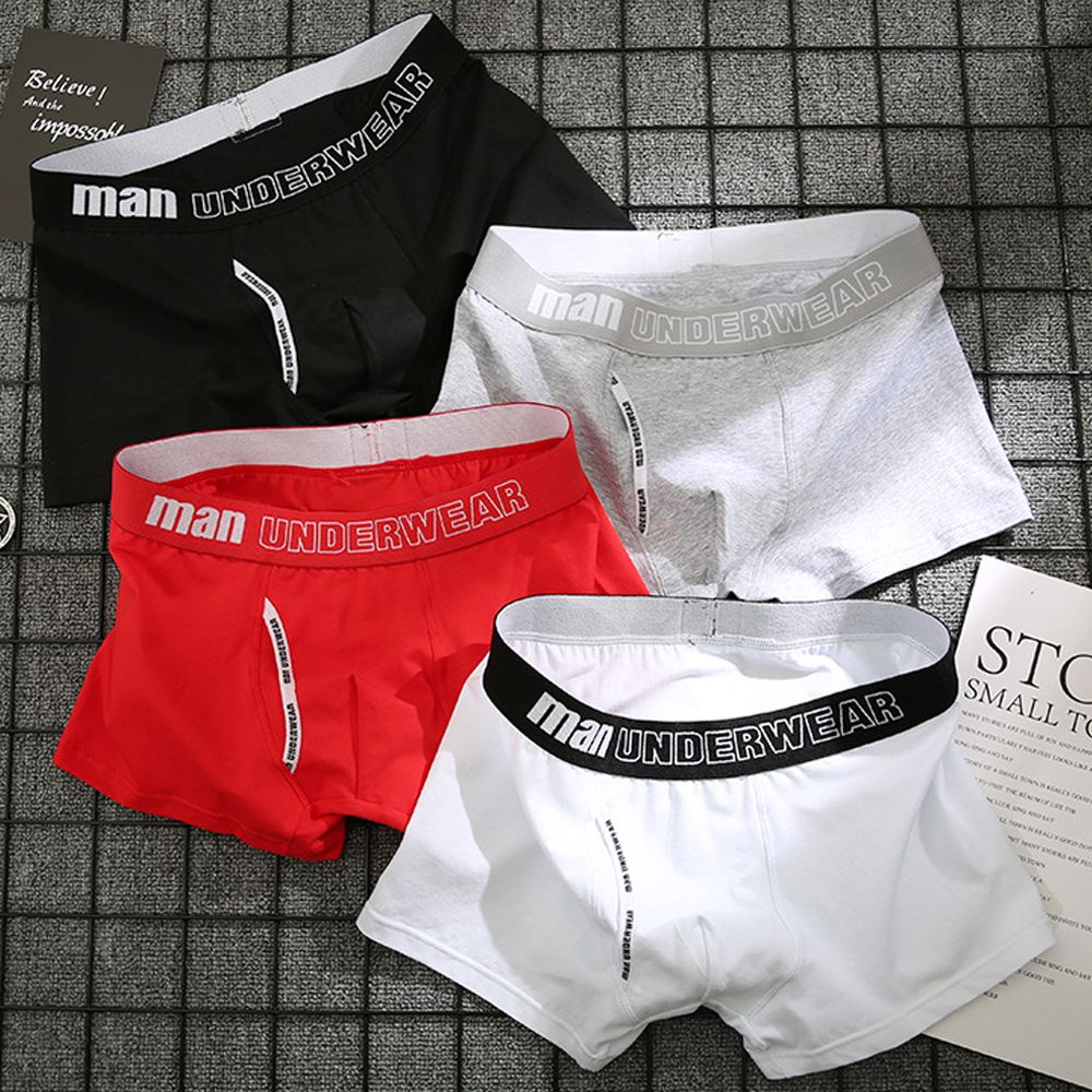 LOMBARD Quần lót boxer không đường may thoáng khí thoải mái màu trơn in chữ phong cách Hàn Quốc có size lớn cho nam