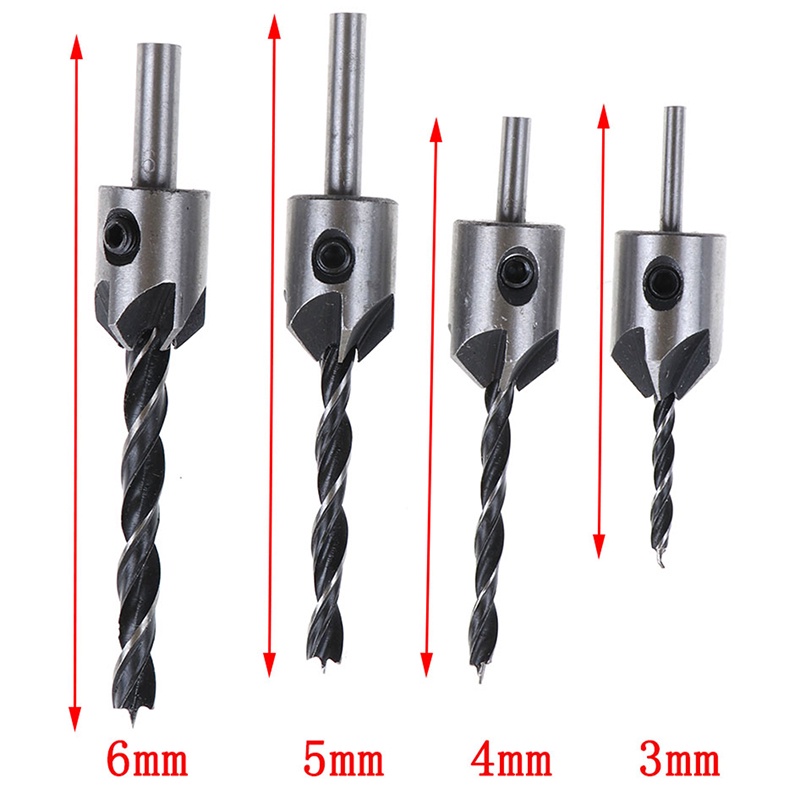 [newwellknown 0610] 4pcs flute countersink drill bit set chamfer woodworking power 3mm-6mm tool