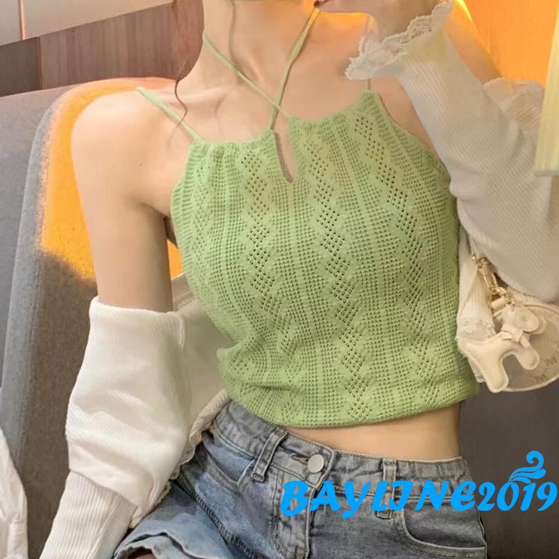 Áo lửng hai dây cổ chữ U màu sắc thời trang dành cho nữ