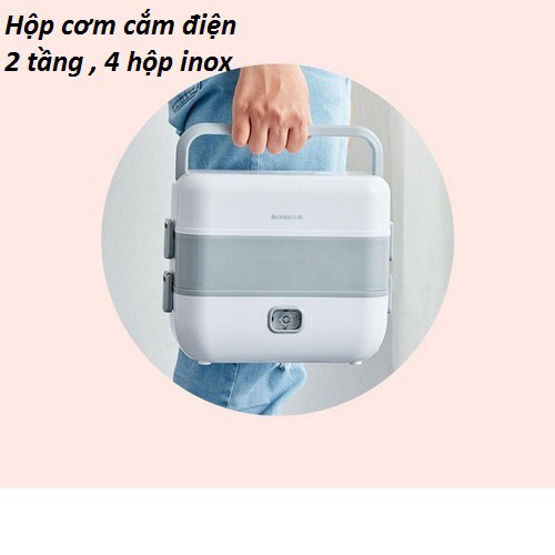 Hộp cơm cắm điện 2 tầng 4 ngăn , giữ nhiệt, hâm nóng nhanh thức ăn, inox cao cấp