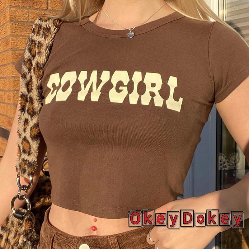 Áo Thun Crop Top Ngắn Tay Cổ Tròn In Chữ Phong Cách Đường Phố Thời Trang Mùa Hè Cho Nữ