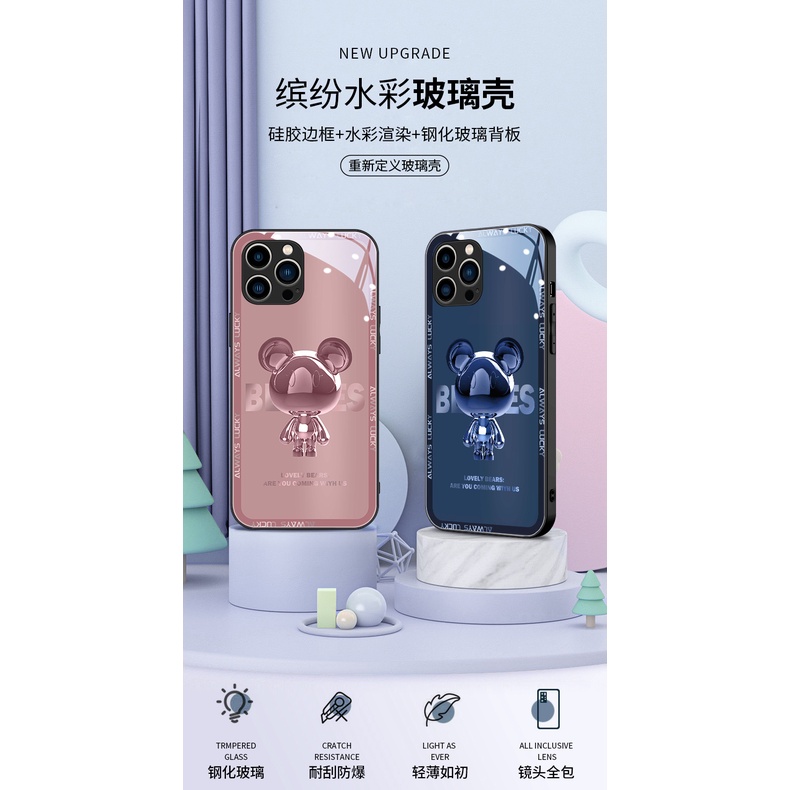 Ốp Điện Thoại Kính Cường Lực Hình Gấu 3d Cho iPhone 7 plus 8 plus xs max xr 11 pro max 12 pro max 13 pro max 14 plus 14 pro max