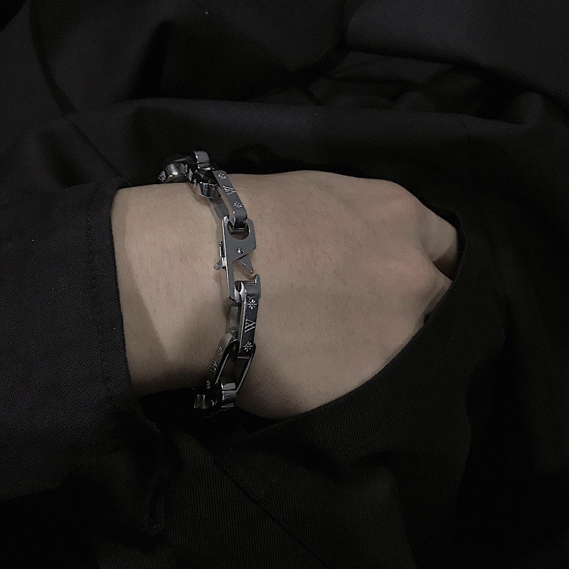 Vòng tay thép titan màu bạc phong cách hip hop chất lượng cao cho nam và nữ