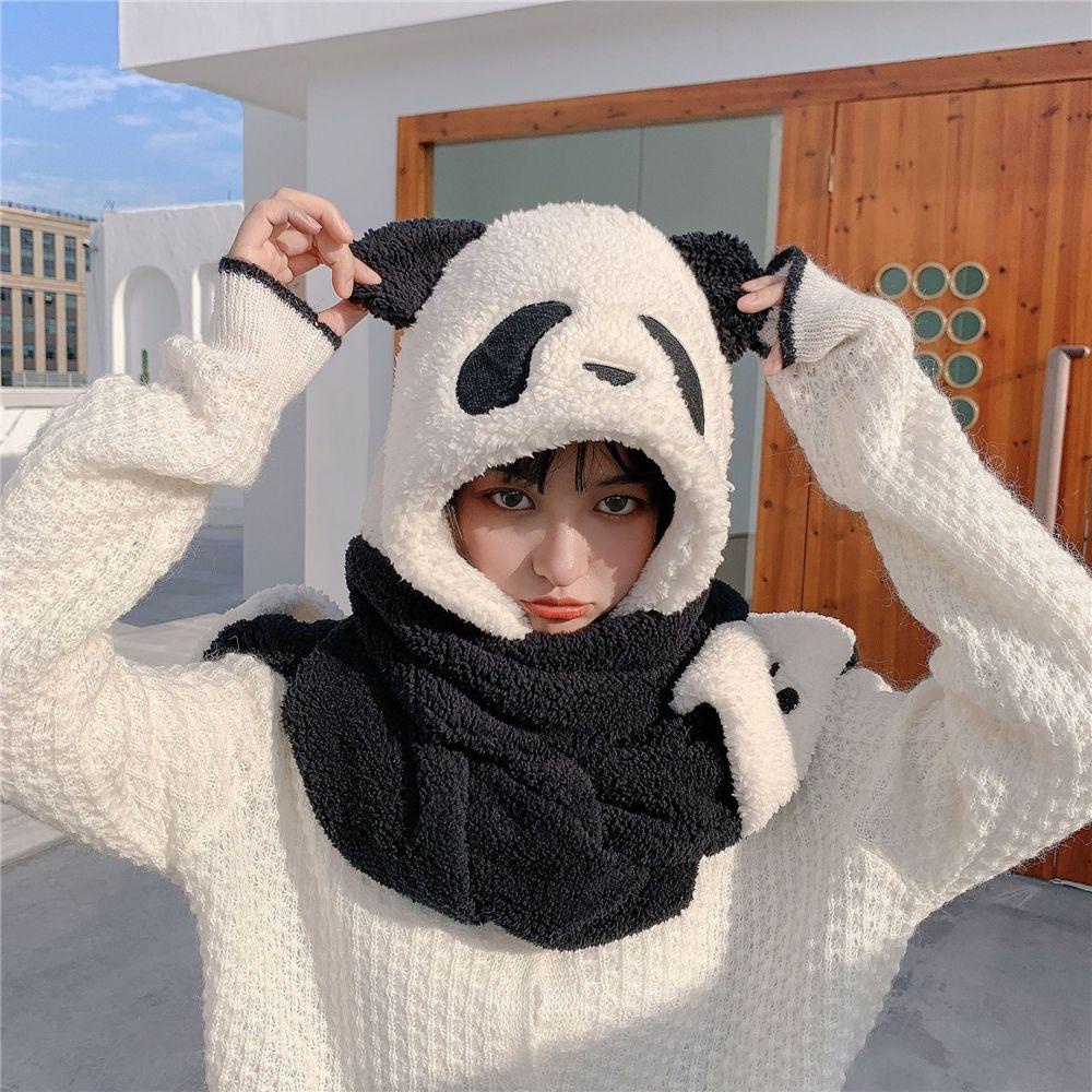 Mũ Beanie Giả Lông Gấu Trúc Dành Cho Nữ