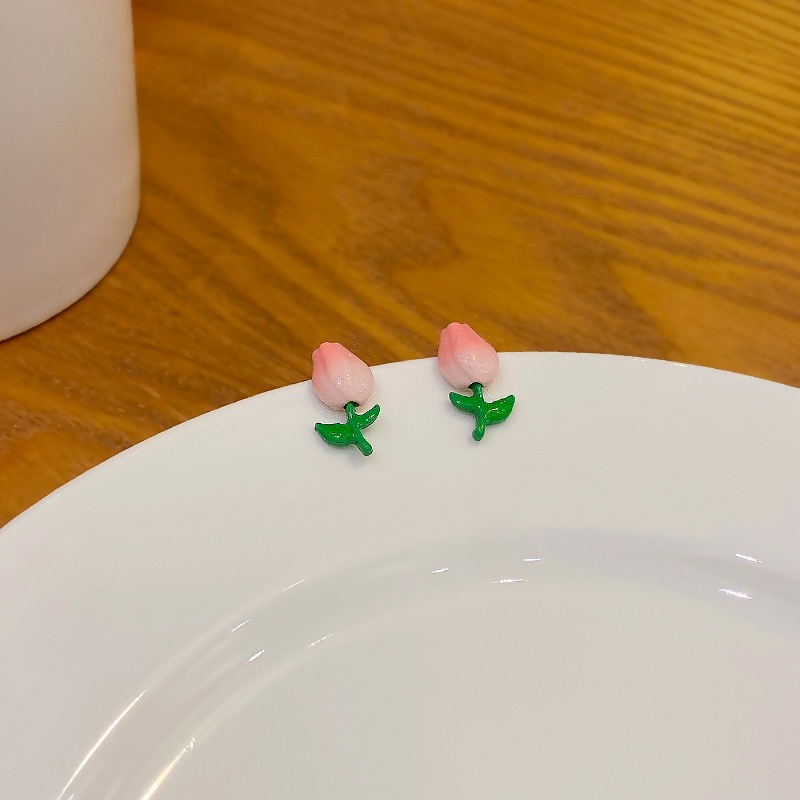 Bông Tai Hình Hoa Tulip Màu Hồng Ngọt Ngào Dễ Thương Cho Nữ