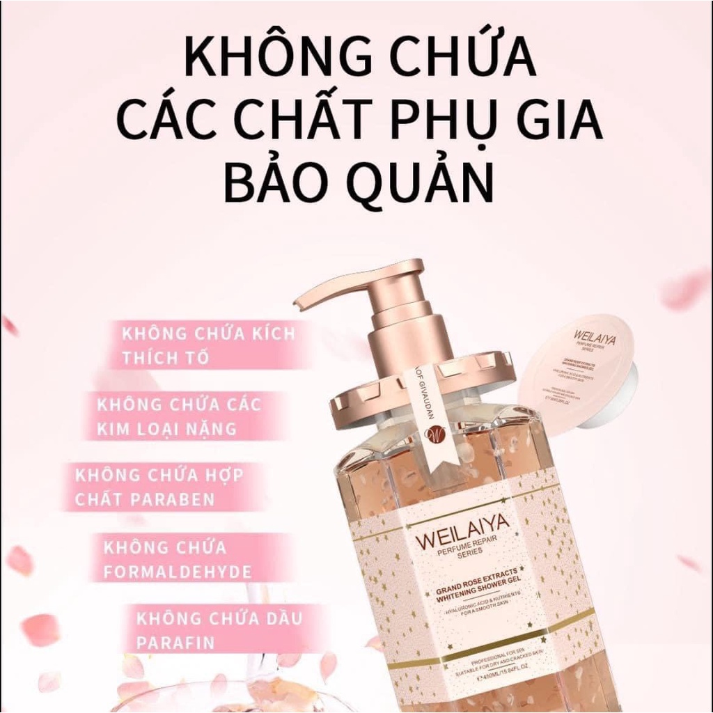 Sữa tắm toàn thân Weilaiya, chiết suất nước hoa hồng và tinh chất hoa hồng Damask [ Chai 450ml]