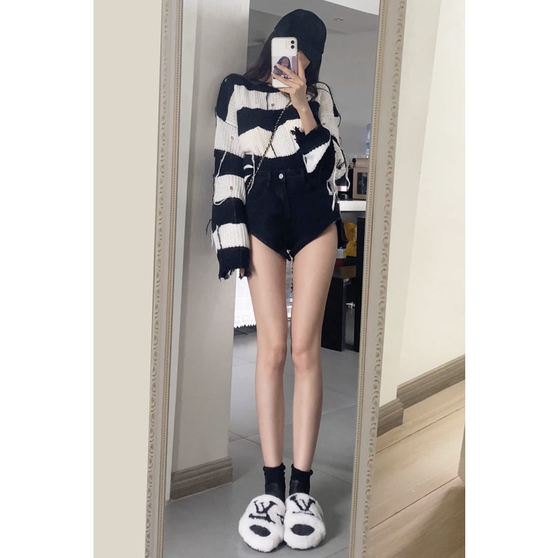 Quần Short denim Lưng Cao Thiết Kế Không Đồng Đều Thời Trang Theo Phong Cách Hàn Quốc