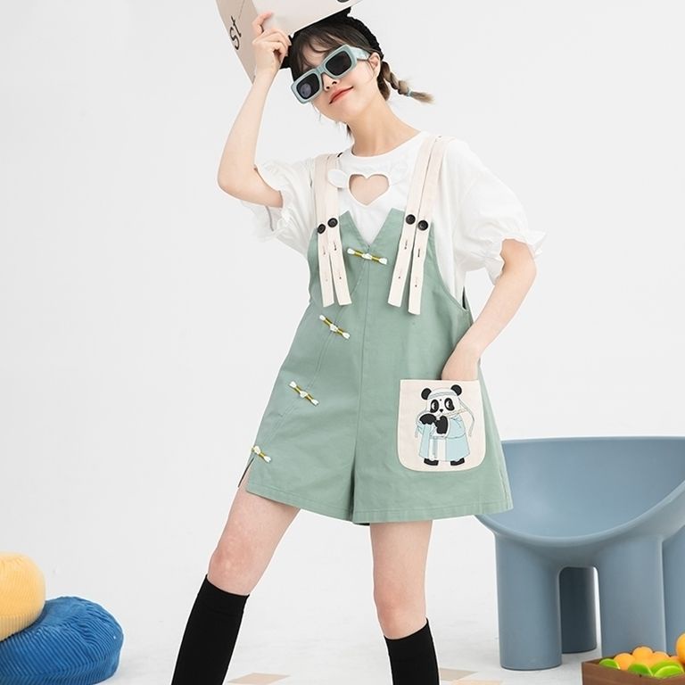 Quần Yếm Ngắn Ống Rộng In Họa Tiết Hoạt Hình Thời Trang Mùa Hè Cho Nữ