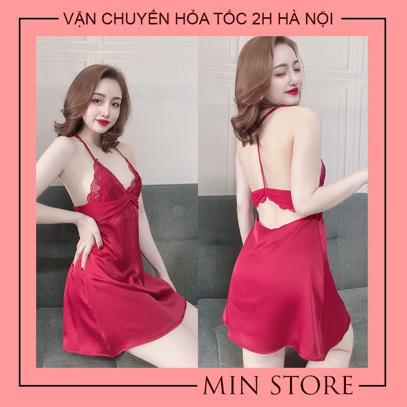 Váy ngủ sexy gơi cảm lụa satin cao cấp 2 dây phối ren ngực tặng kèm quần V002 | BigBuy360 - bigbuy360.vn