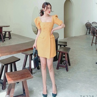 Đầm cổ vuông nút bọc 2 màu (kèm hình thật)