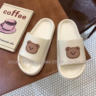 Dép bánh mì quai ngang hình gấu dễ thương , dép nữ có 3 màu hồng , kem , đen size từ 36-40
