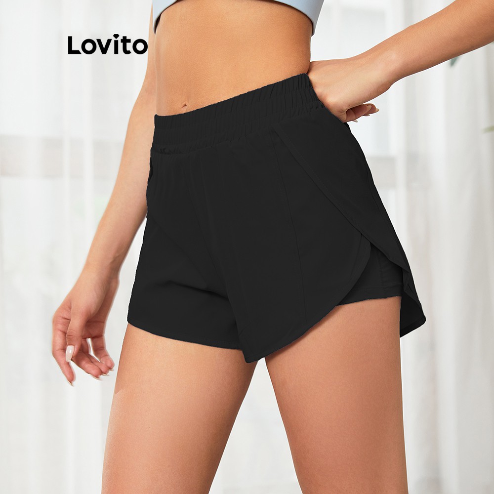 Quần Short Mặc Ở Nhà Lovito L03047 Có Túi 2 Trong 1 Lưng Co Giãn Tự Nhiên Dáng Rộng Màu Trơn Đơn Giản (Xanh Dương) | BigBuy360 - bigbuy360.vn