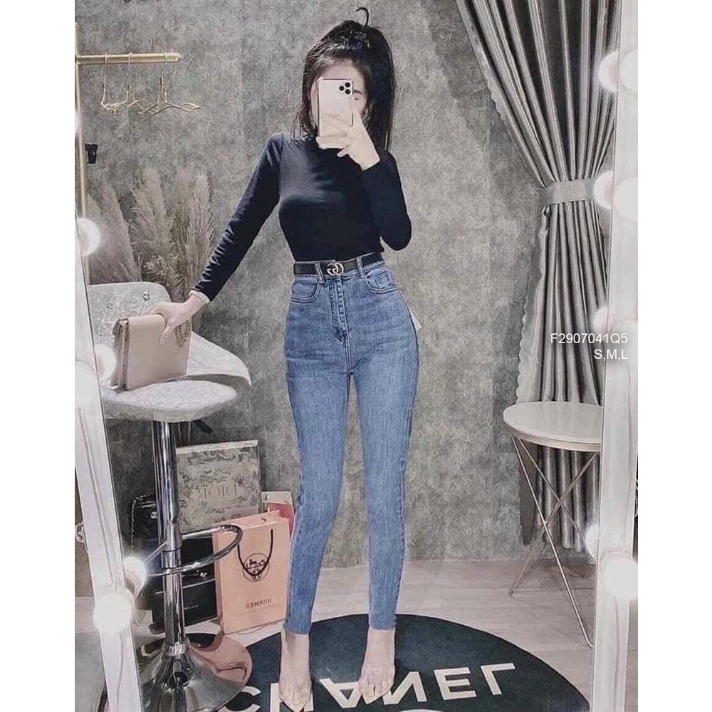 Quần jean trơn dài ôm lưng cao tôn dáng!