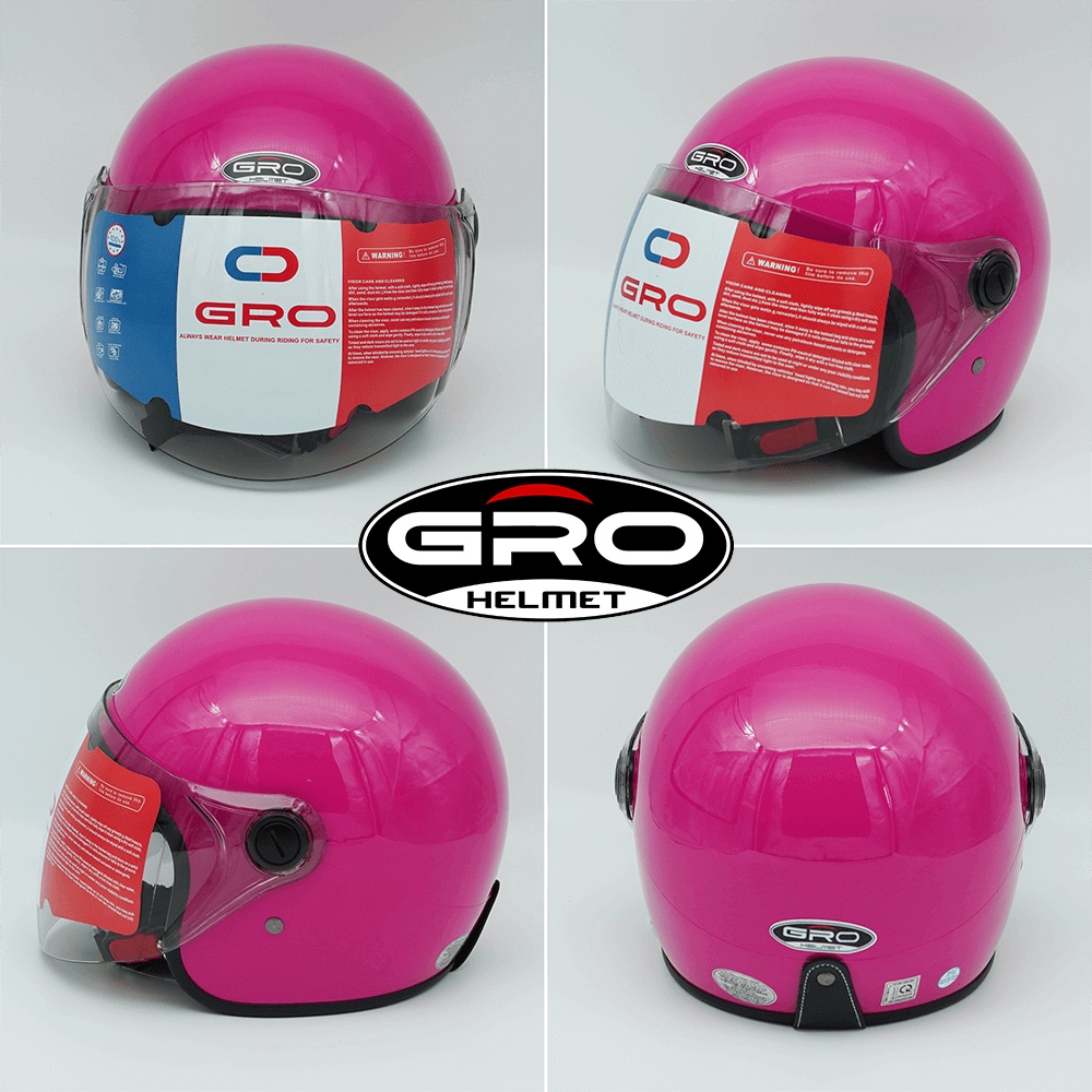Mũ Bảo Hiểm 3/4 đầu GRO Helmet T818 có kính dài che cả mặt, kiểu dáng thời trang cho nữ, khóa kim loại - Hồng Đậm