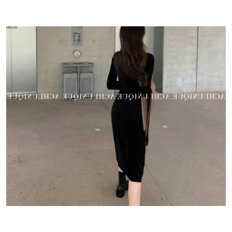 SUXI Đầm Dệt Kim Dáng Chữ A Màu Sắc Đơn Giản Phong Cách Vintage Dành Cho Nữ