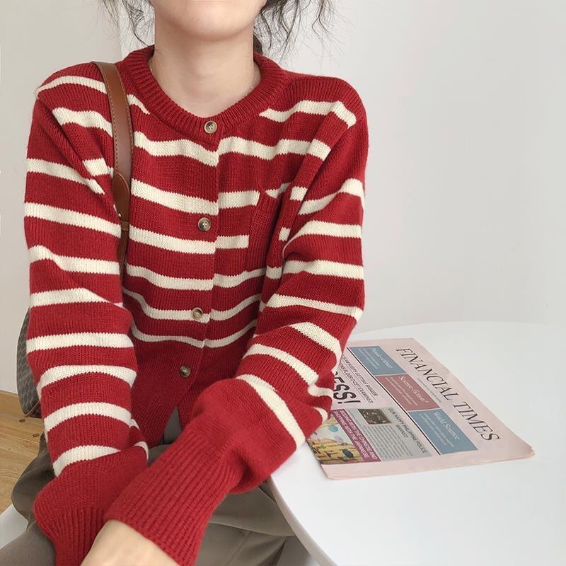 Áo Cardigan tay dài sọc ngang 3 màu phong cách tiểu thư hàn quốc 2