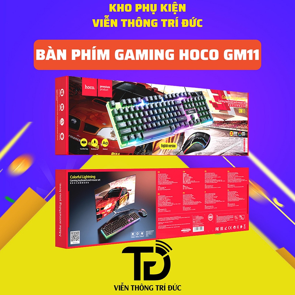 Bộ Bàn Phím Và Chuột Gaming Hoco GM12/GM11/GM16 + Lót Chuột LED RGB Tùy Chỉnh Chế Độ Đèn + Chuột Không Dây Cho Máy Tính