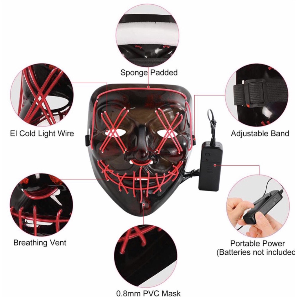 Mặt nạ hacker phát sáng hóa trang Halloween có đèn led nhiều màu - mặt nạ thanh trừng dạ quang, hacker có đèn