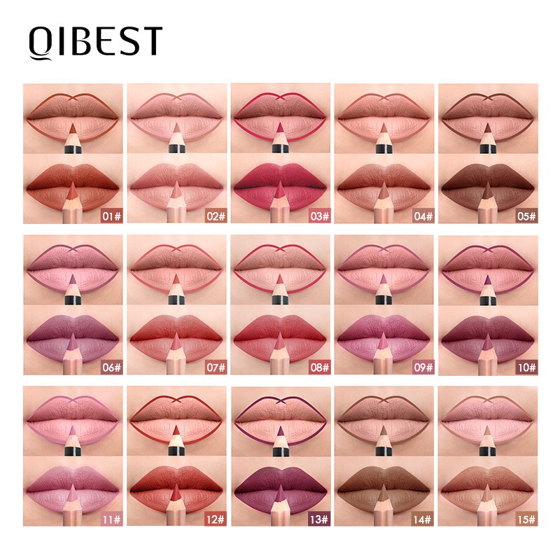Set chì kẻ viền môi và son môi dạng bút Qibest giữ ẩm cao cấp gồm 15 màu sắc 20g | BigBuy360 - bigbuy360.vn