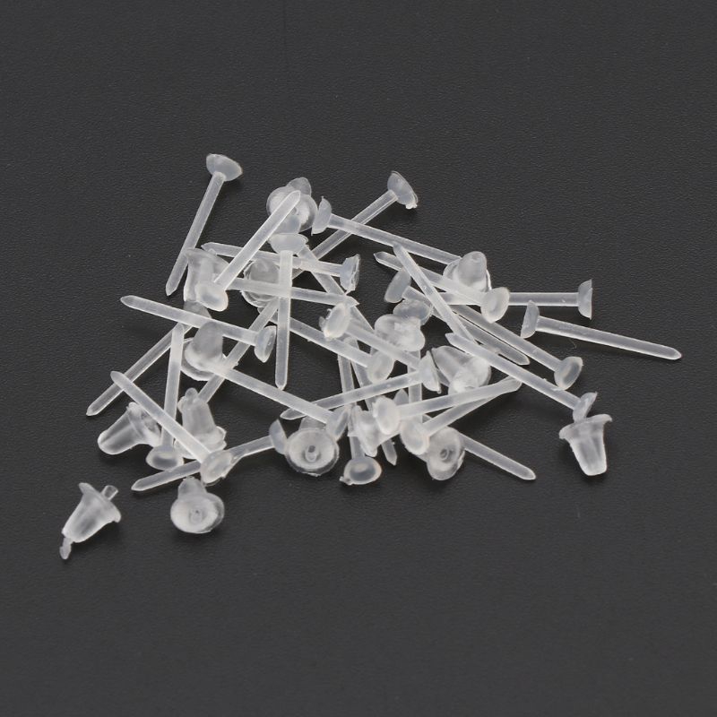 ✿INF✿50 Pairs Invisible Plastic Blank Earrings Pins Post with Silicone Earring Backs