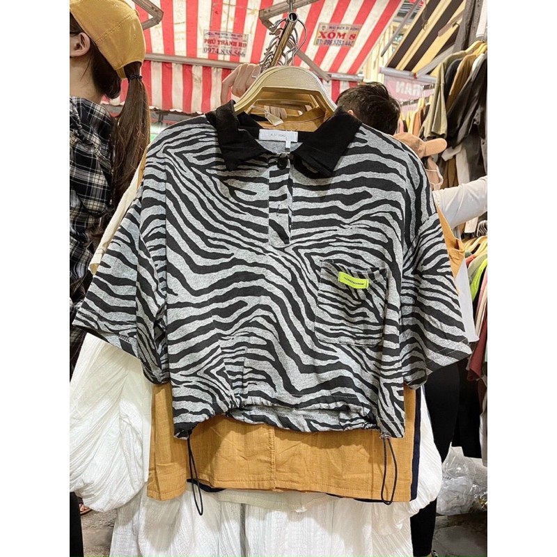 Áo croptop polo vằn siêu cá tính