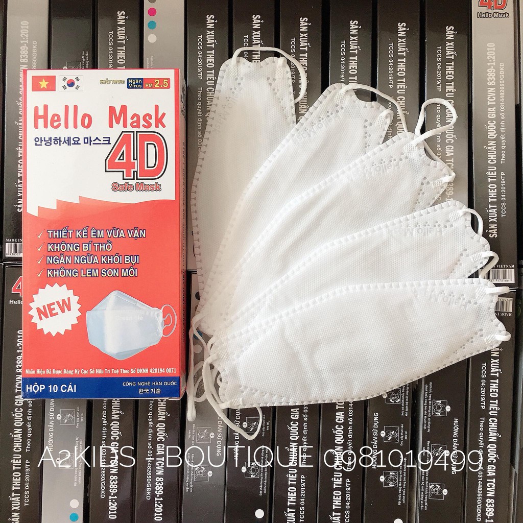 Hộp 10 khẩu trang 4D kháng khuẩn Hello Mask công nghệ Hàn Quốc - 5 màu lựa chọn