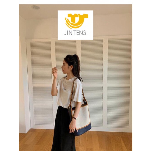 Túi Đeo Vai Vải Canvas Màu Sắc Tương Phản Sức Chứa Lớn Cho Nữ 2021