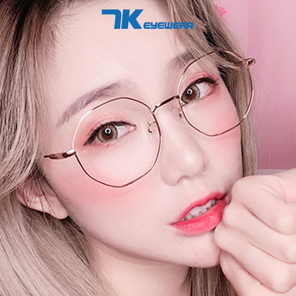 Gọng kính cận nữ, nam mắt lục giác màu đen, bạc, vàng hồng 7K6628. Tròng giả cận 0 độ có sẵn chống ánh sáng xanh, tia UV