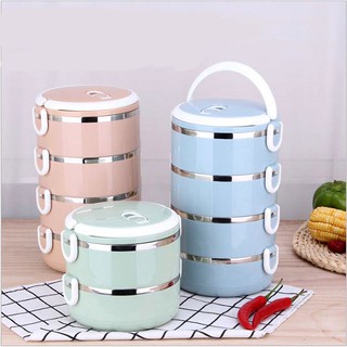 Hộp Cơm Giữ Nhiệt Inox 304 2 Tầng Tròn 2 Lớp Chống Gỉ Và Tràn Đổ